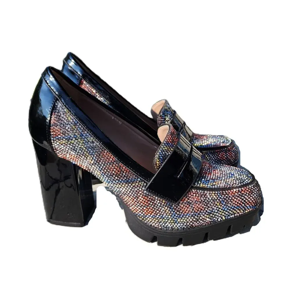 Betsey Johnson Adison Rhinestone Faux Patent Leather Loafers 7 - Picture 3 of 10